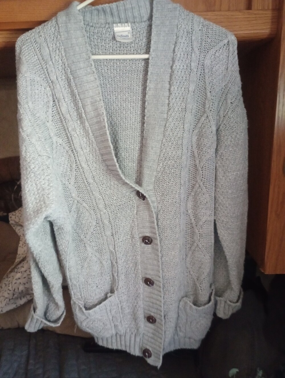 Infinity Raine Light Gray Cable Knit Button Cardigan